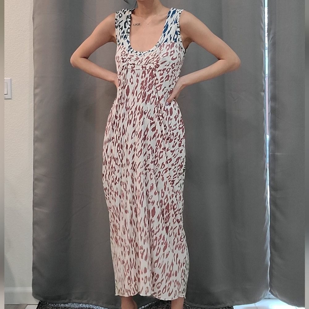 Chan Luu Animal Print Multicolor Maxi Dress Large Red Blue Green Lined Scoop